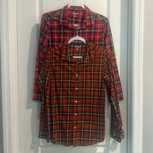 Boys Holiday Red and Fall Orange Plaid Shirts Set of Two